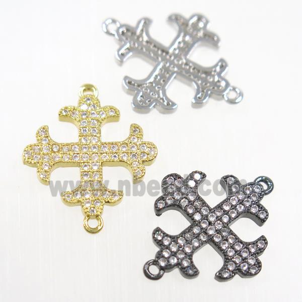 copper Cross connector paved zircon, mix color