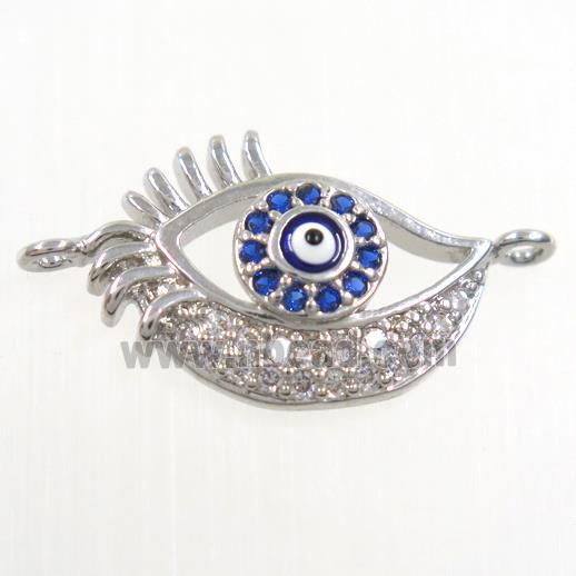 copper connector paved zircon, evil eye, platinum plated