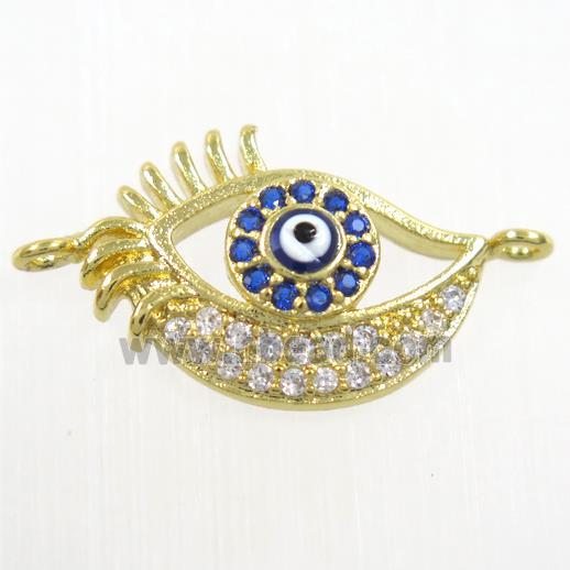 copper connector paved zircon, evil eye, gold plated