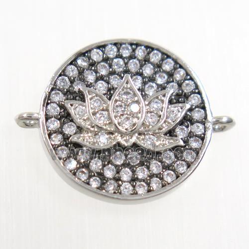 copper button Lotus connector paved zircon, platinum plated