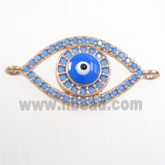 copper connector paved zircon, evil eye, turq, rose gold