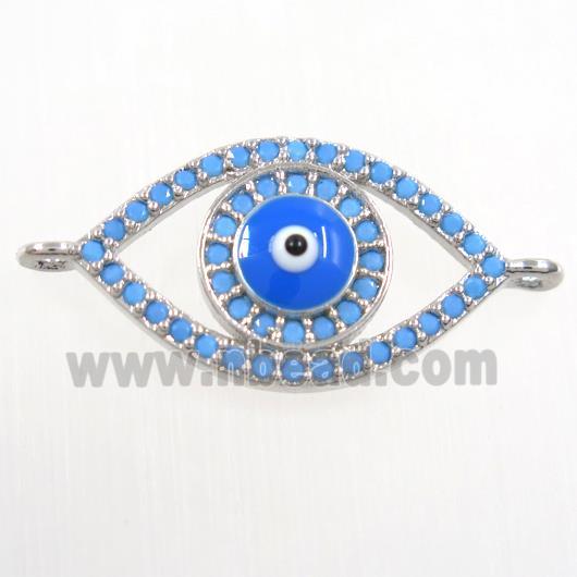 copper connector paved zircon, evil eye, turq, platinum plated