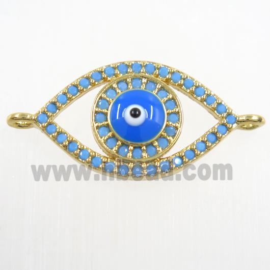 copper connector paved zircon, evil eye, turq, gold plated