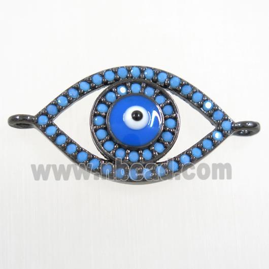 copper connector paved zircon, evil eye, turq, black plated