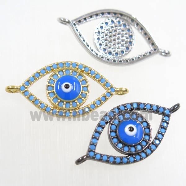 copper connector paved zircon, evil eye, turq, mix color