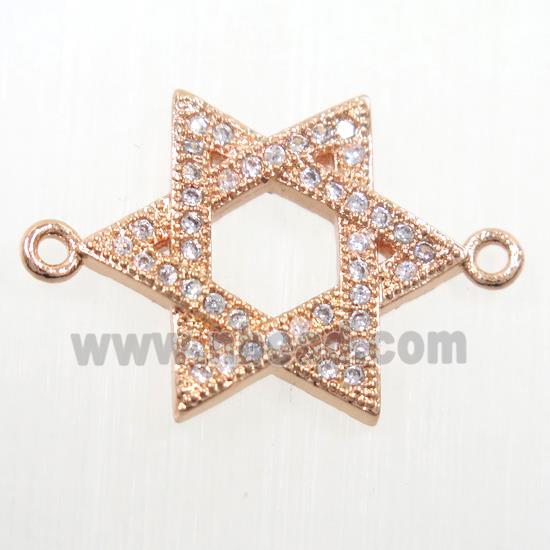 copper david star connector paved zircon, rose gold