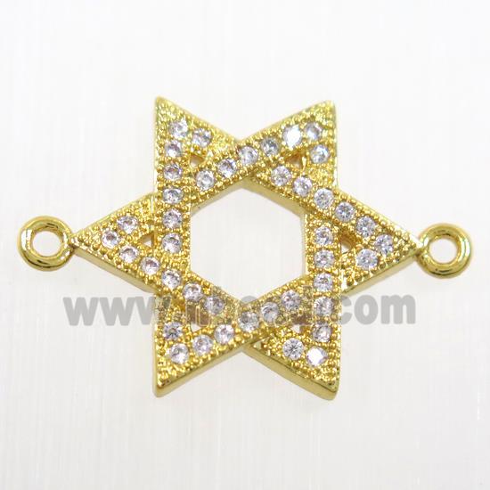 copper Hexagram connector paved zircon, gold plated