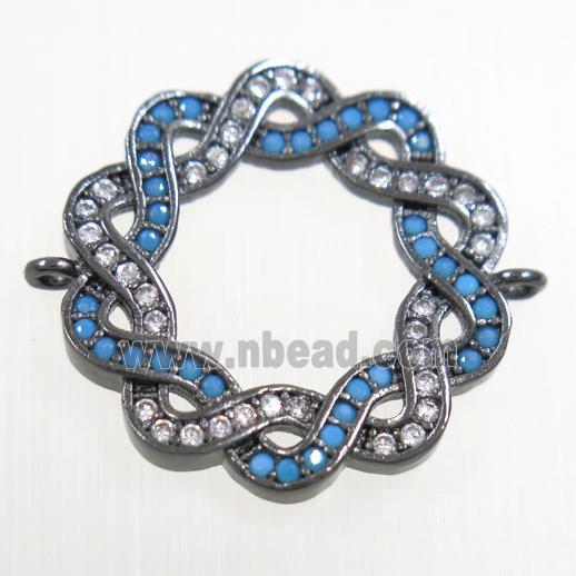 copper Wreath connector paved zircon, black plated