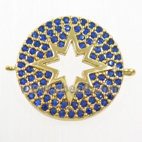 copper Button northStar connector paved blue zircon, gold plated