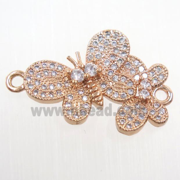copper Butterfly connector paved zircon, rose gold