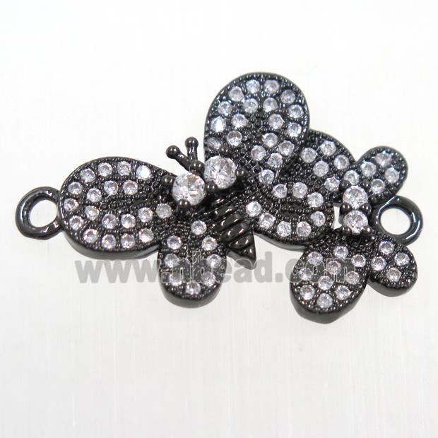 copper Butterfly connector paved zircon, black plated