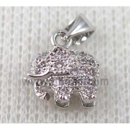 copper pendant pave zircon, elephant, platinum plated