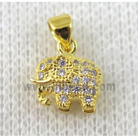 copper pendant pave zircon, elephant, gold plated