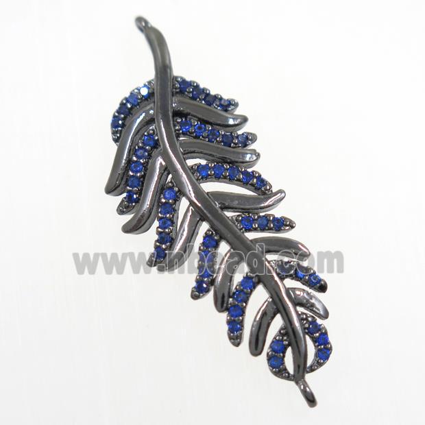 copper Leaf connector paved blue zircon, black plated