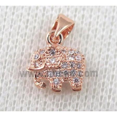 copper pendant pave zircon, elephant, rose gold plated