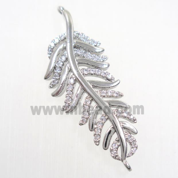 copper Leaf connector paved zircon, platinum plated