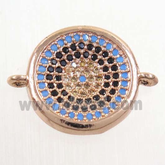 copper Button connector paved zircon, rose gold