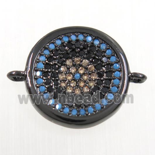 copper Button connector paved zircon, black plated