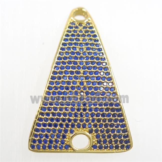 copper Triangle connector paved blue zircon, gold plated