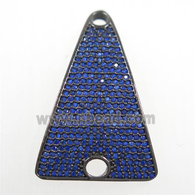 copper Triangle connector paved blue zircon, black plated