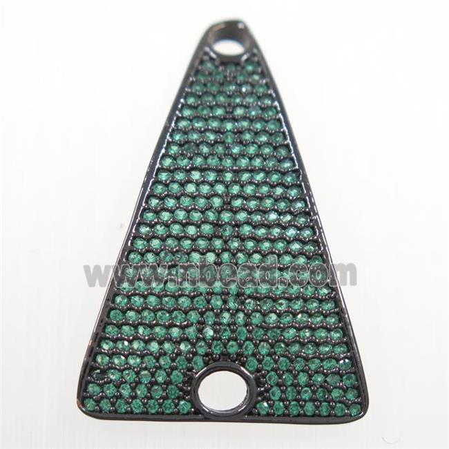 copper Triangle connector paved green zircon, black plated