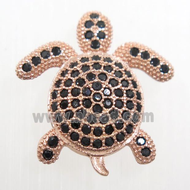 copper Tortoise beads paved zircon, rose gold