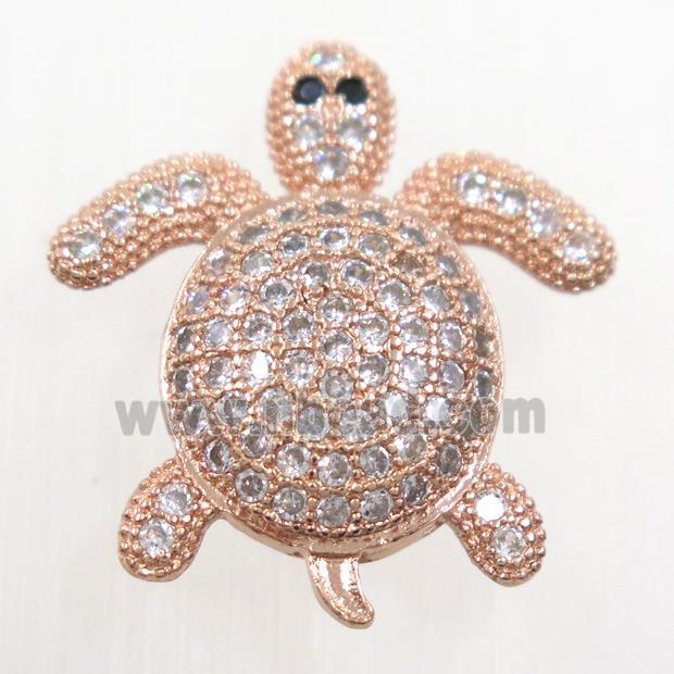copper Tortoise beads paved zircon, rose gold