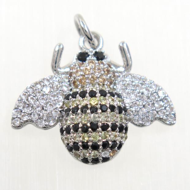 copper Honeybee pendants paved zircon, platinum plated