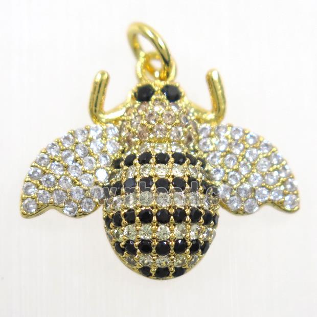 copper Honeybee pendants paved zircon, gold plated