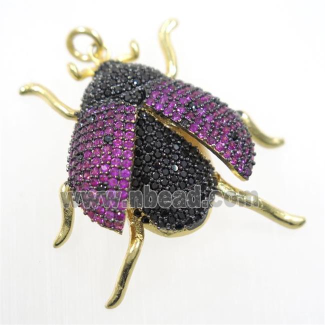copper Beetle pendants paved zircon, gold plated