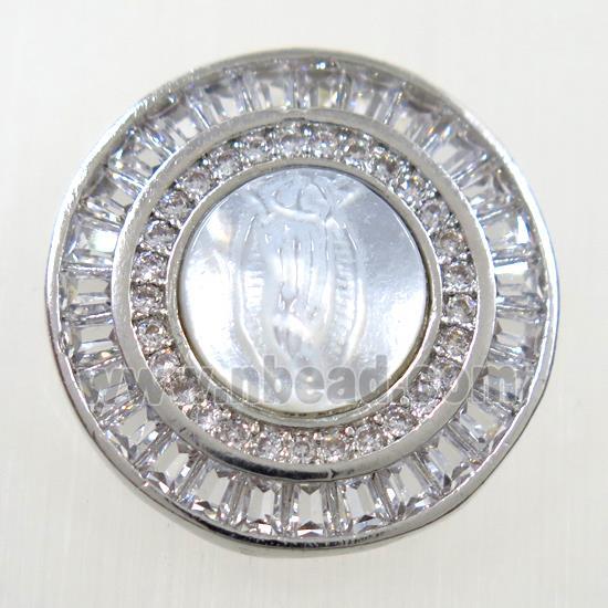 copper pendant paved zircon, shell Jesus, platinum plated