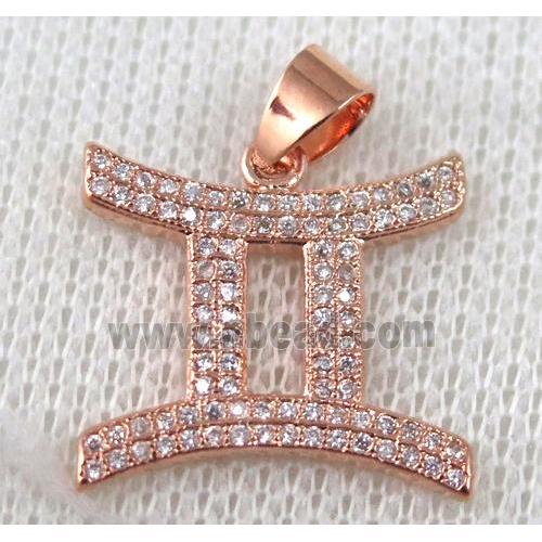 copper pendant pave zircon, rose plated