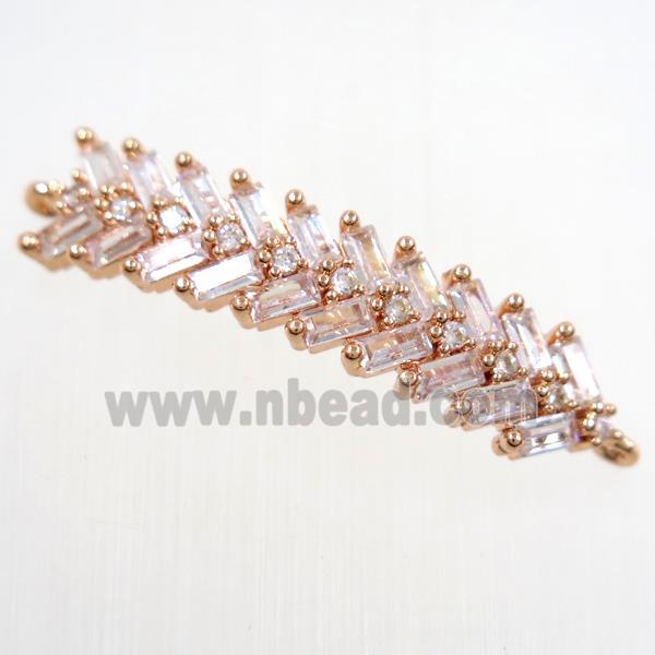 copper Fishbone connector paved zircon, rose gold