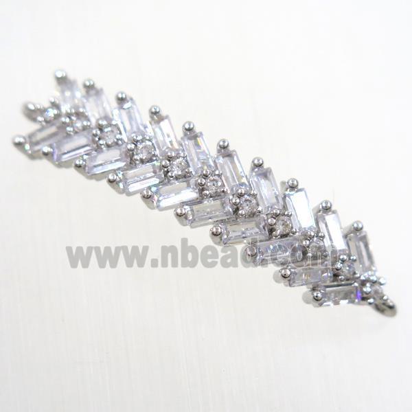 copper Fishbone connector paved zircon, platinum plated