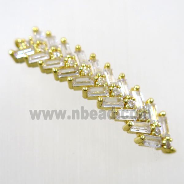 copper Fishbone connector paved zircon, gold plated