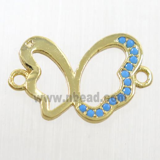copper Butterfly connector paved zircon, gold plated