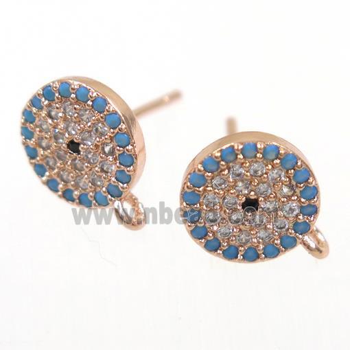 copper Earring Studs paved zircon, rose gold