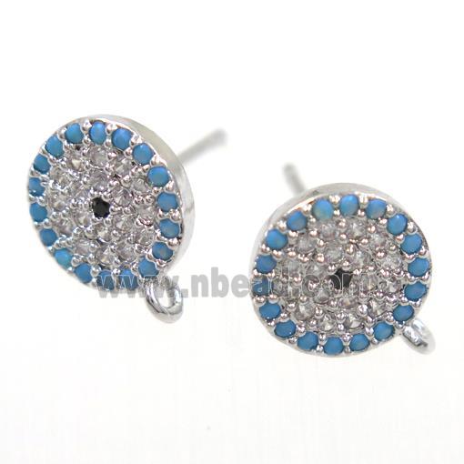 copper Earring Studs paved zircon, platinum plated