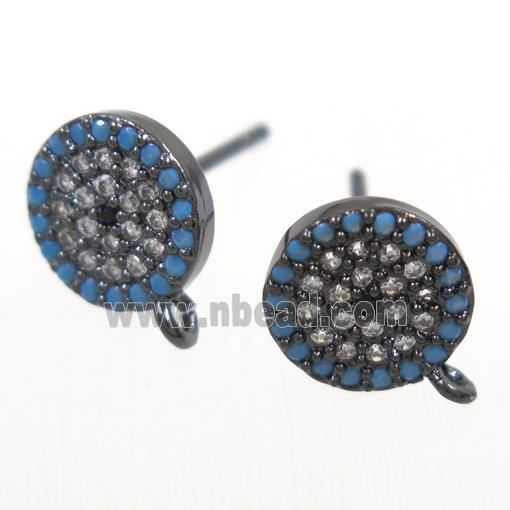 copper Earring Studs paved zircon, black plated