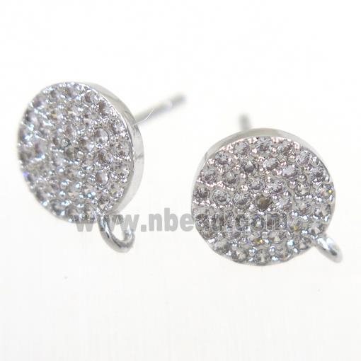 copper Earring Studs paved zircon, platinum plated