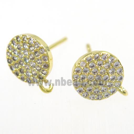 copper Earring Studs paved zircon, gold plated