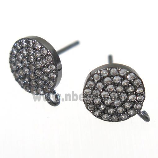 copper Earring Studs paved zircon, black plated