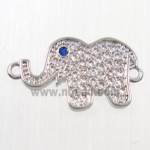 copper Elephant connector paved zircon, platinum plated