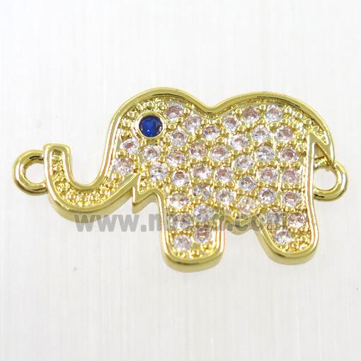 copper Elephant connector paved zircon, gold plated