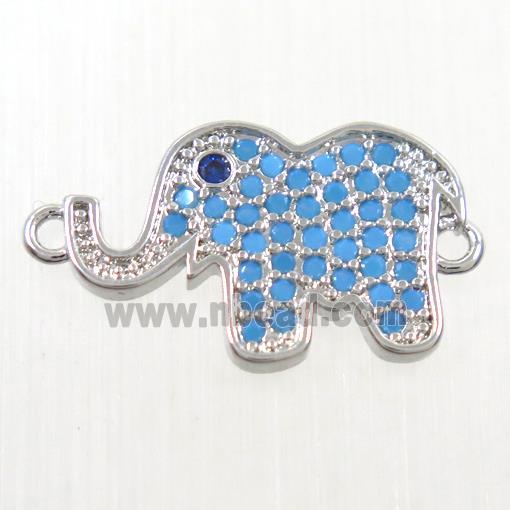 copper Elephant connector paved zircon, turq, platinum plated