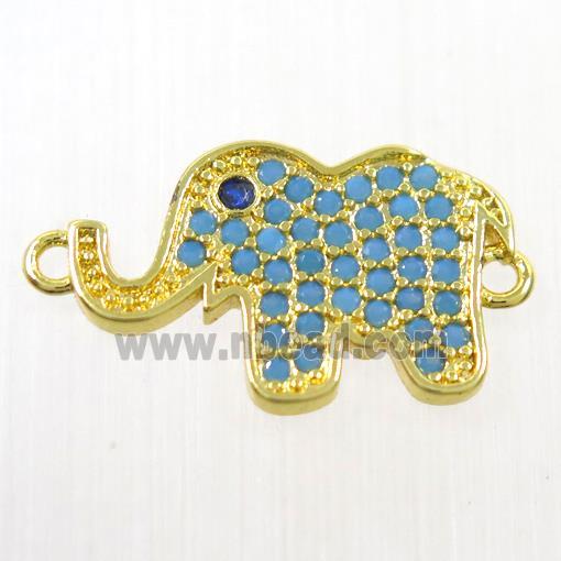 copper Elephant connector paved zircon, turq, gold plated