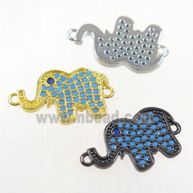 copper Elephant connector paved zircon, turq, mix color