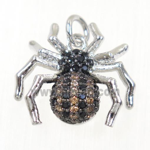 copper Spider pendant paved zircon, platinum plated