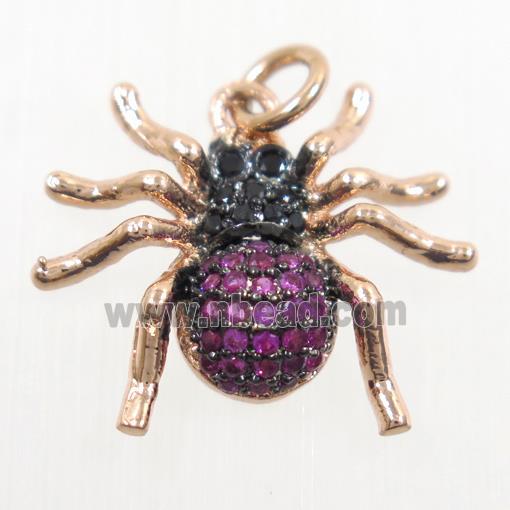 copper Spider pendant paved zircon, rose gold
