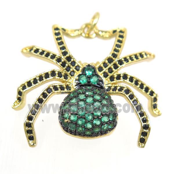 copper Spider pendant paved zircon, gold plated
